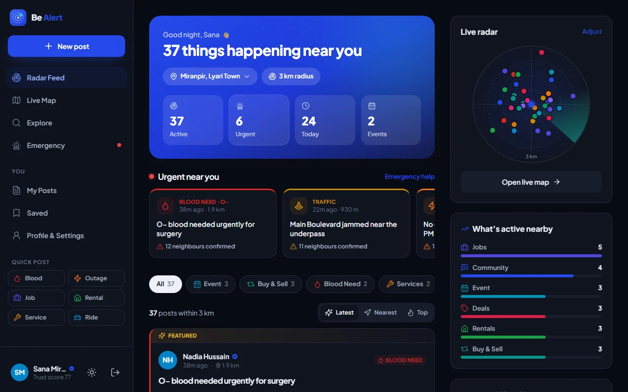 Be Alert web app on a desktop browser