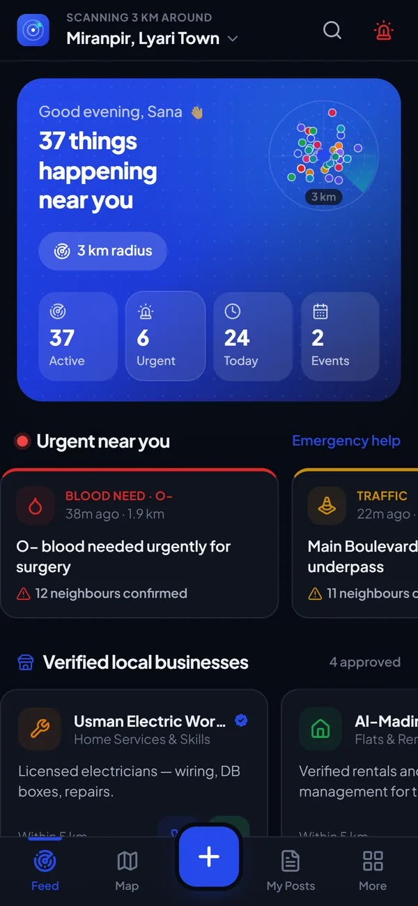 Be Alert home screen: 37 things happening near you